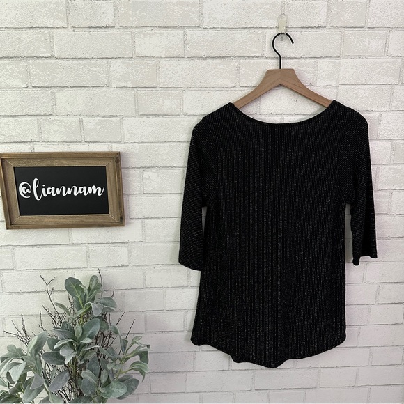 W5 Black Metallic 3/4 Sleeve Tie Front Top - Picture 8 of 11